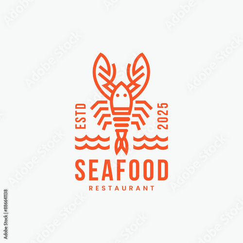 Lobster seafood restaurant logo design, elegant minimalist, line art style.eps