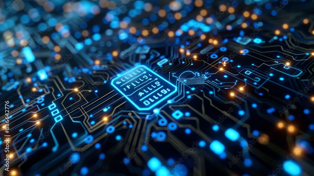 Obraz premium The digital background applies to technical processes, neural networks, artificial intelligence, data transmission and encryption, digital archives, sound and graphic presentations, science, education