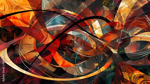 Bold contrast of sharp lines and organic patterns intertwining in a modern and artistic abstract background