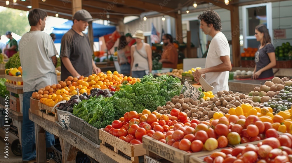 Vibrant American Farmer's Market Scene with Fresh Produce and Local Vendors Vibrant American Farmer's Market Scene with Fresh Produce and Local Vendors