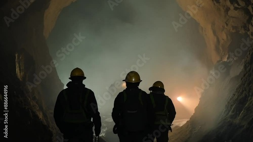 Coal miners going down a coal mine
