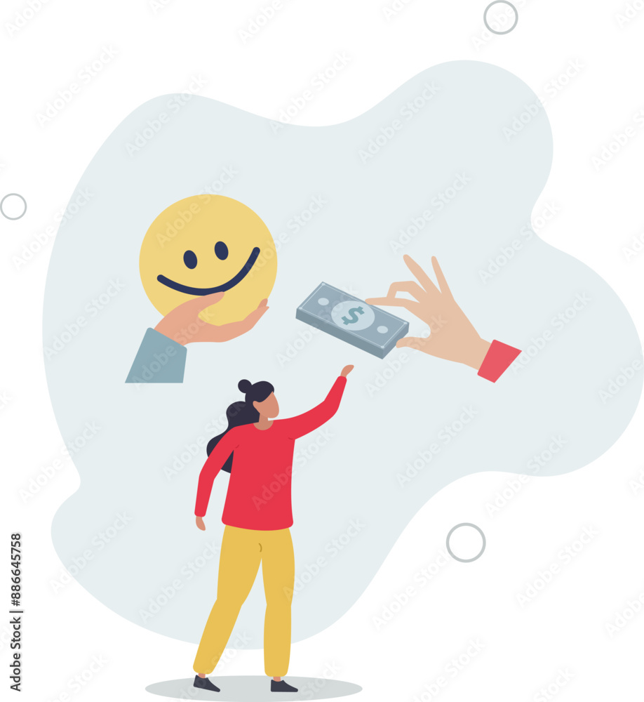 Money can buy happiness, philosophy or life success dilemma, financial goal vs work life balance and enjoy life concept.flat design.illustration with people. Money can buy happiness, philosophy or life success dilemma, financial goal vs work life balance and enjoy life concept.flat design.illustration with people.