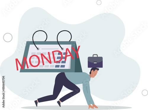 Monday blues, fatigue and fear of routine office work, depression or sadness, drowsiness and disappointment on Monday morning.flat design.illustration with people.