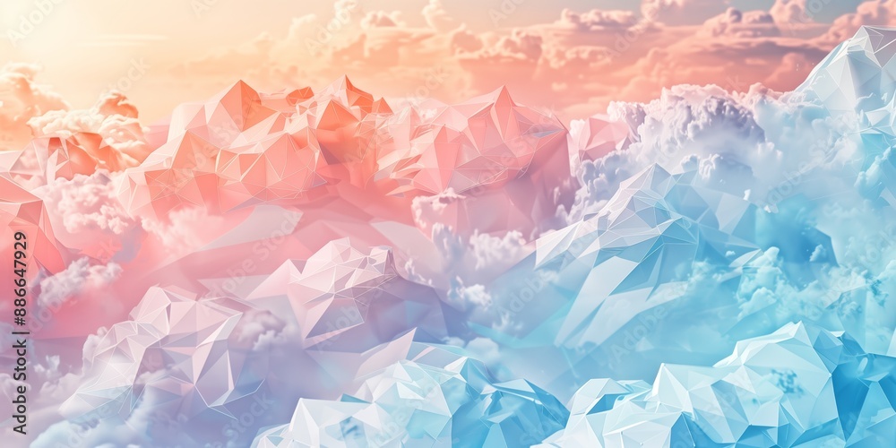 Fototapeta premium Abstract background with polygonal elements and soft cloud textures and light colors, minimalistic composition.
