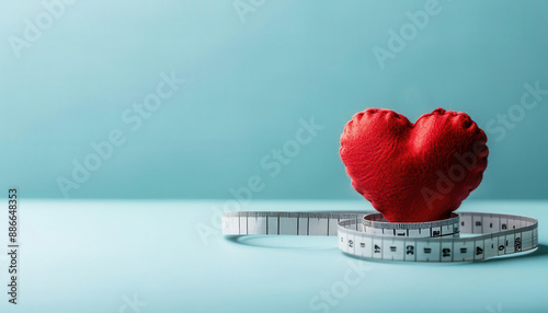 Heart with a tape measure around it, symbolizing the link between obesity and hyperlipidemia, weight management, cardiovascular health