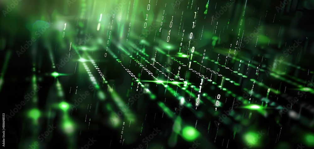 Matrixstyle green code raining down, cyber security, digital infiltration Matrixstyle green code raining down, cyber security, digital infiltration