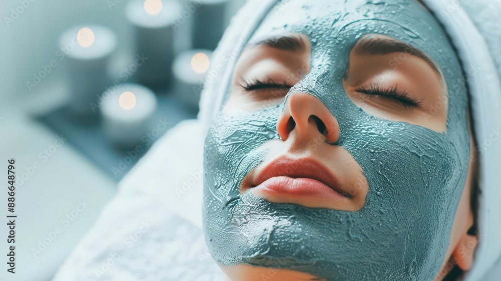 Woman enjoying a facial treatment with a mask in a modern spa, skincare, pampering Woman enjoying a facial treatment with a mask in a modern spa, skincare, pampering
