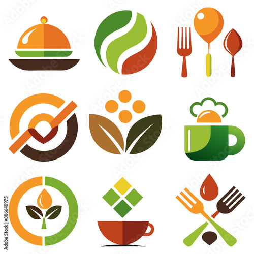 Organic healthy various type food logo set pizza, badges, emblem restaurant logo vector illustrations generated by Ai