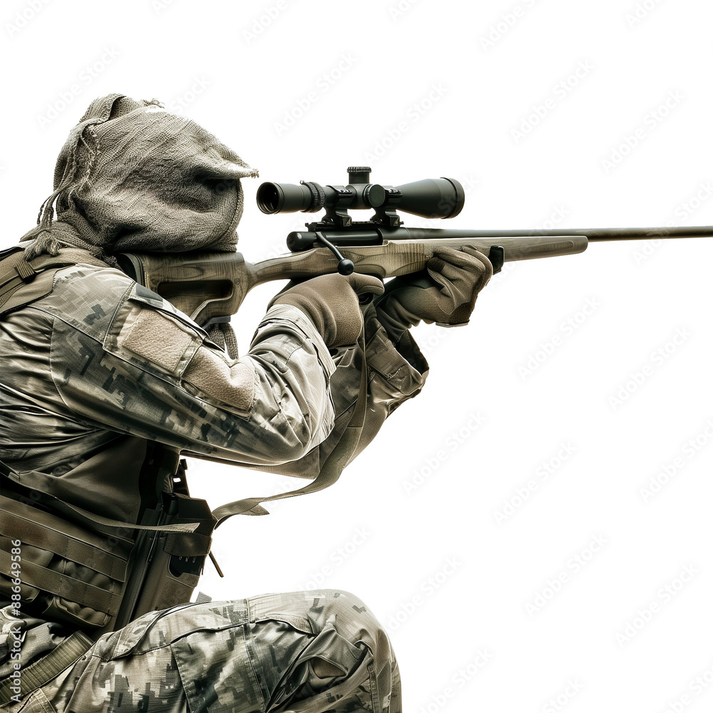 Fototapeta premium Sniper man isolated on transparent or white background 