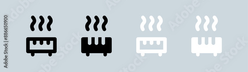 Heating icon set in black and white. Warm signs vector illustration.