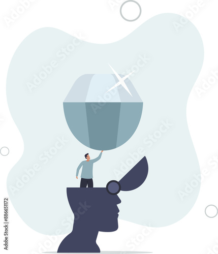 Self discovery, finding yourself searching for self value, success dream or meaning of life, exploration, inner or inside concept,flat design.illustration with people.