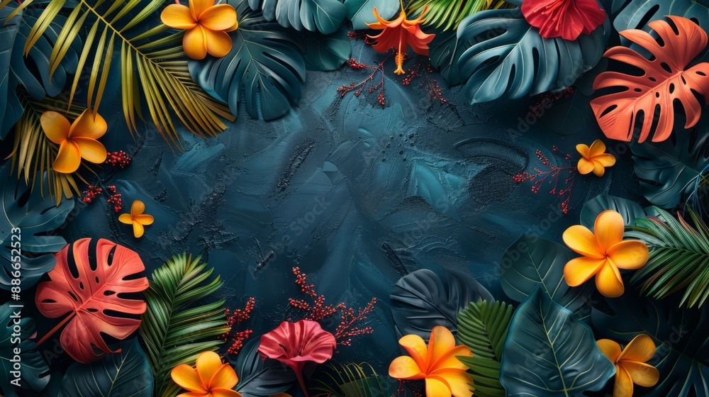 Naklejka premium The flag design of the Brazilian tropical landscape: the perfect combination of tropical plant elements and colorful patterns
