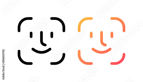 Biometry set icons. Icon recognition by face. Linear and flat styles. Vector icons.