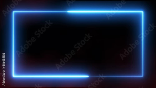 Animation of animated blue neon lines on a black background. and red smoke behind