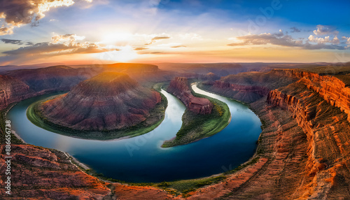Wallpaper Mural Evening landscape with a winding river in a canyon, directly above Torontodigital.ca