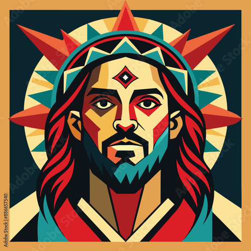 A modern vector design of Jesus with the world in his hands