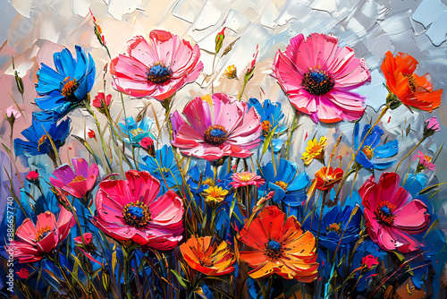 Wallpaper Mural Oil painting of wildflowers. Colorful flowers on canvas. Torontodigital.ca
