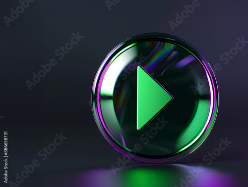 Smooth 3D Round Glass Play Button on Dark Background