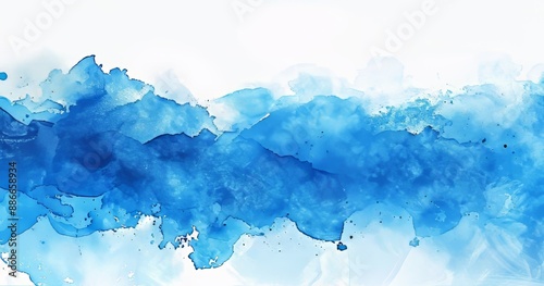 A hand-drawn watercolor splash in blue on white. This is an abstract piece of watercolor.