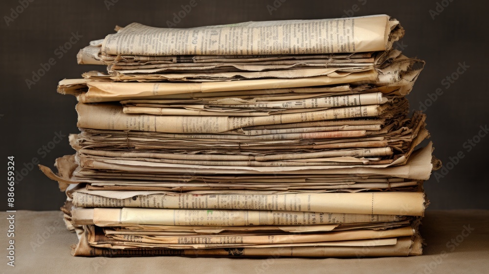A pile of old newspapers, yellowed with age A pile of old newspapers, yellowed with age