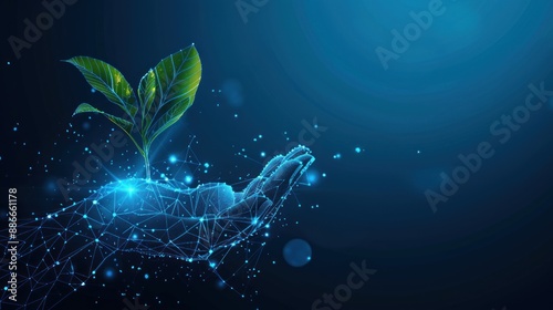 hand holding tree digital technology concept.AI generated image