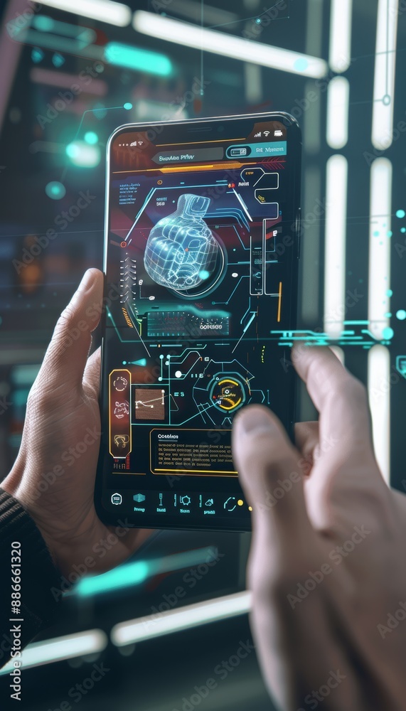 Futuristic AR Interface Display with Interactive Training Elements and Detailed Graphics Futuristic AR Interface Display with Interactive Training Elements and Detailed Graphics