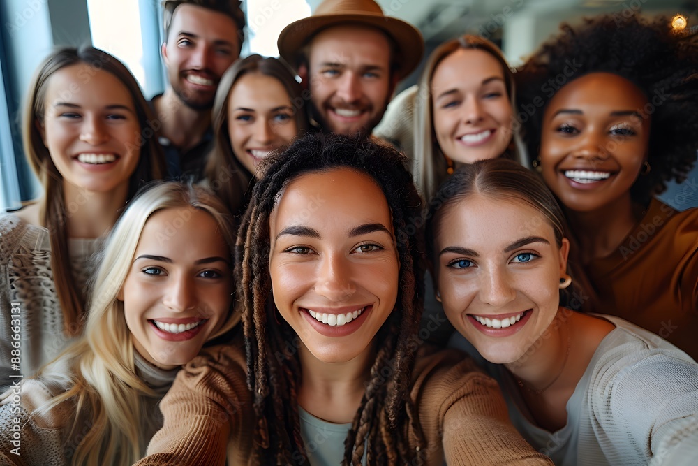 Multicultural Happy Team: Embracing Friendship and Smiles in a Young Group selfie Portrait in office Multicultural Happy Team: Embracing Friendship and Smiles in a Young Group selfie Portrait in office