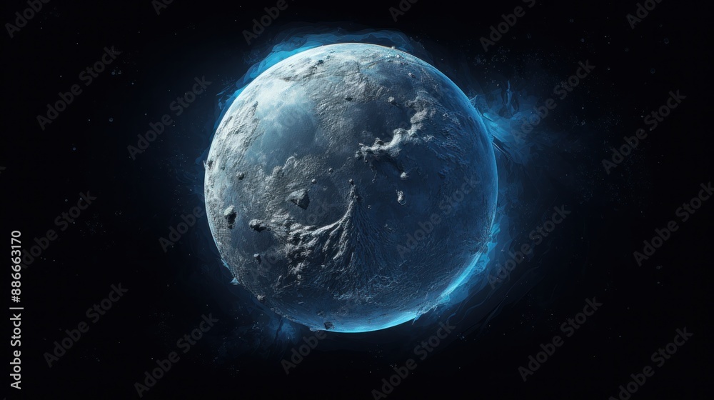 An ice planet with a thick layer of ice covering its surface An ice planet with a thick layer of ice covering its surface
