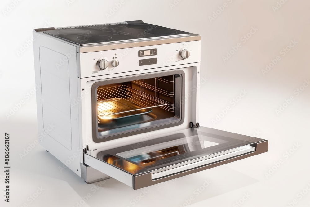 Obraz premium Convection oven minimalist, 4k 3d render, isometric on Isolate white background