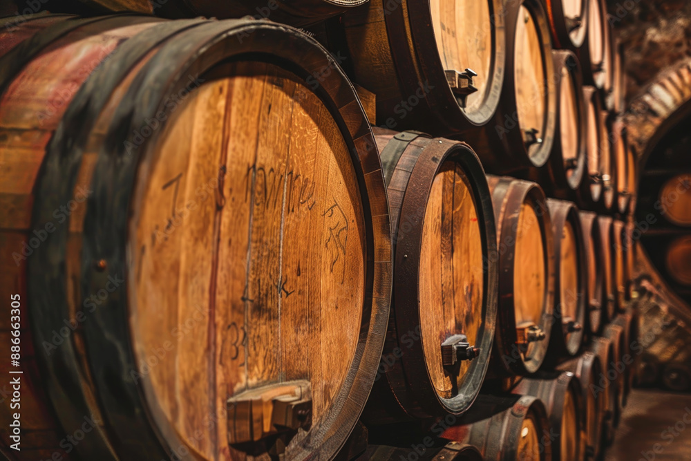 A row of wooden barrels with the numbers 1 through 12 on them A row of wooden barrels with the numbers 1 through 12 on them