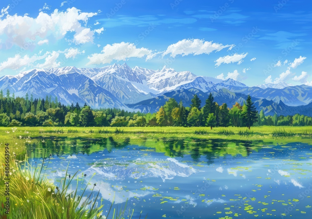 Fototapeta premium Mountain Lake with a Tranquil Reflection