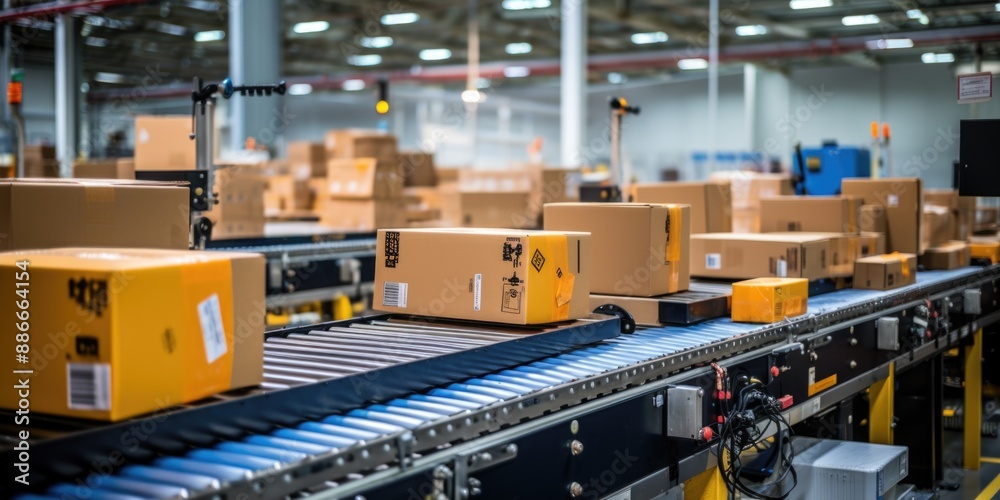 Efficient Automated Conveyor Systems Sorting Packages in a State-of-the-Art Fulfillment Center Efficient Automated Conveyor Systems Sorting Packages in a State-of-the-Art Fulfillment Center