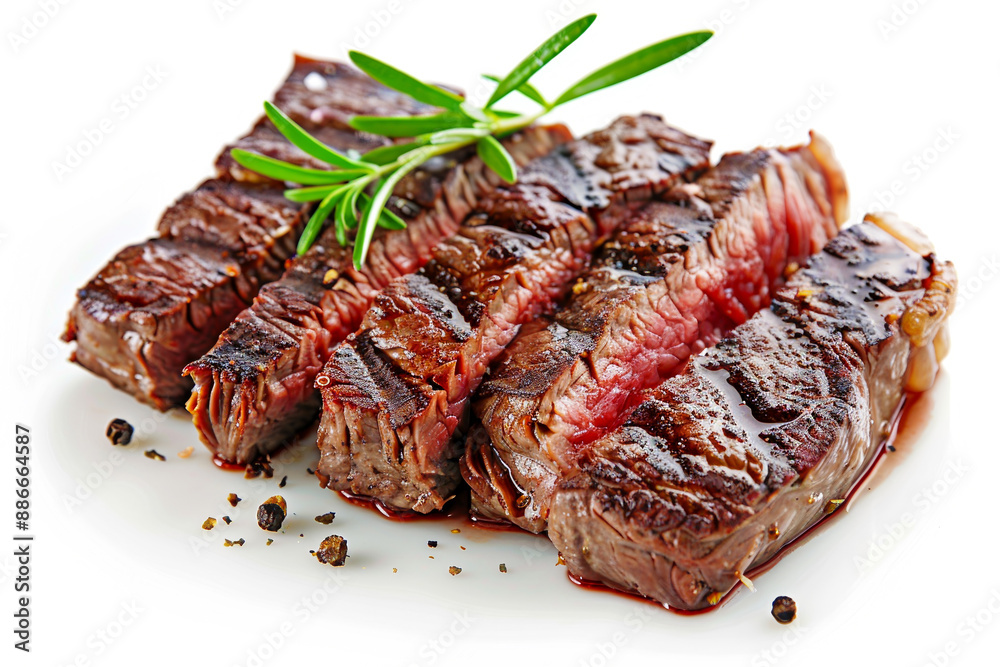 A close up of a steak with pepper and herbs on top A close up of a steak with pepper and herbs on top