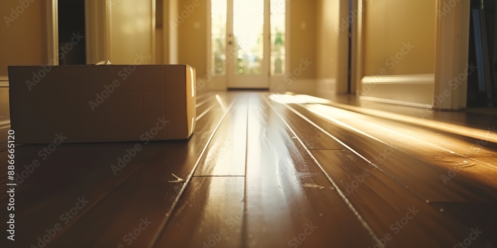 Fototapeta premium A box is on the floor in a room with a lot of light coming in