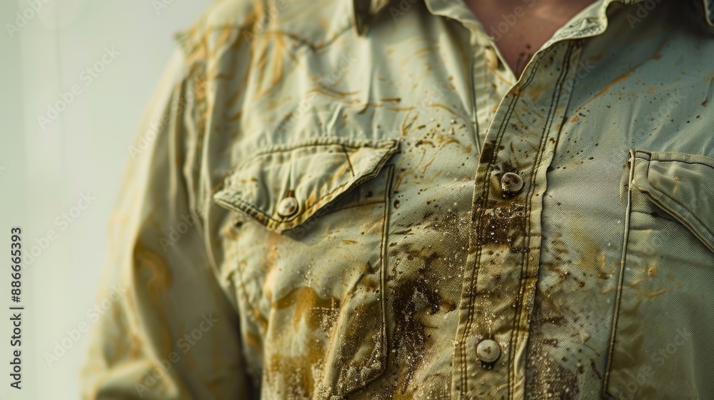 close-up of a shirt with visible sweat stains and bacteria illustrations, highlighting the effects of exercising on clothing hygiene
