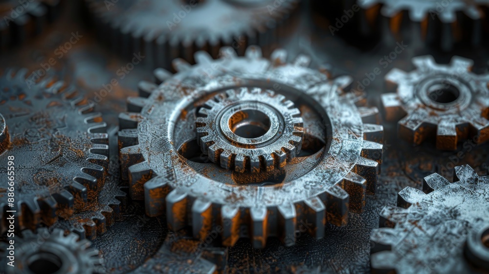 metallic gears seamlessly interlocking, representing the complex and interconnected nature of thoughts and creativity in the human mind metallic gears seamlessly interlocking, representing the complex and interconnected nature of thoughts and creativity in the human mind