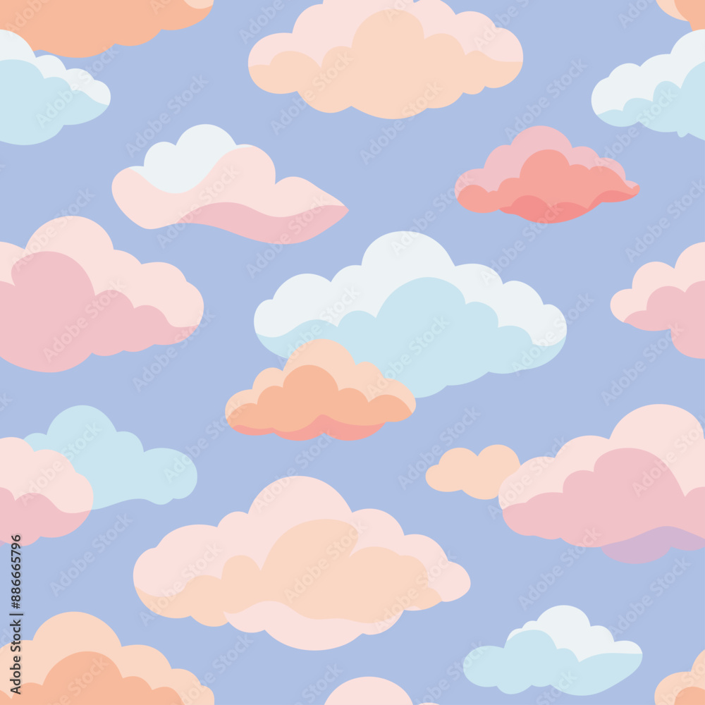 Seamless pattern with colorful clouds on a blue background Seamless pattern with colorful clouds on a blue background