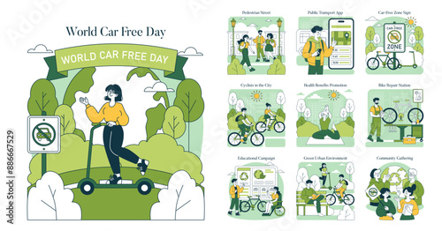 World Car Free Day. Flat Vector Illustration