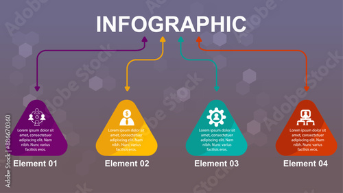 Infographic Template: Central Title with Four Branches Leading to Rounded Triangles