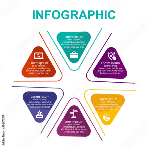 Round Infographic Template: Six Rounded Triangles Arranged in a Star Shape