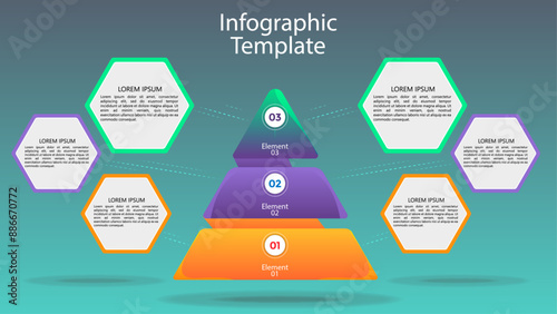 Pyramid Comparison Infographic Template: Six Hexagons for Side-by-Side Comparison of Two Items