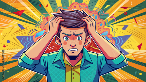 Rear view of a man grabbing his head in a sign of stress