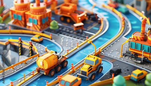 Miniature Cityscape with Construction Vehicles
