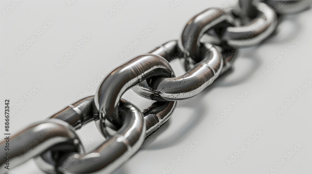 Fototapeta premium Blockchain and interconnected links for fastening objects Metal chain on white background