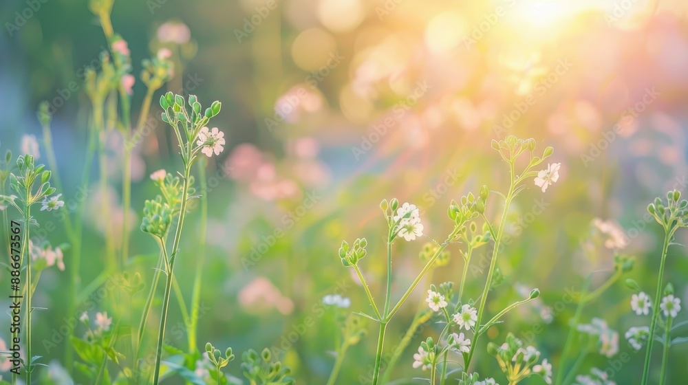 Blurred background with soft focus cabbage flowers in summer filed Blurred background with soft focus cabbage flowers in summer filed