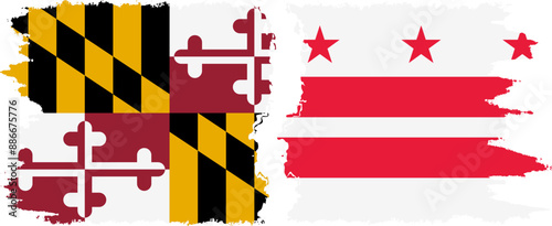 District of Columbia USA - Washington, DC and Maryland state grunge brush flags connection, vector
