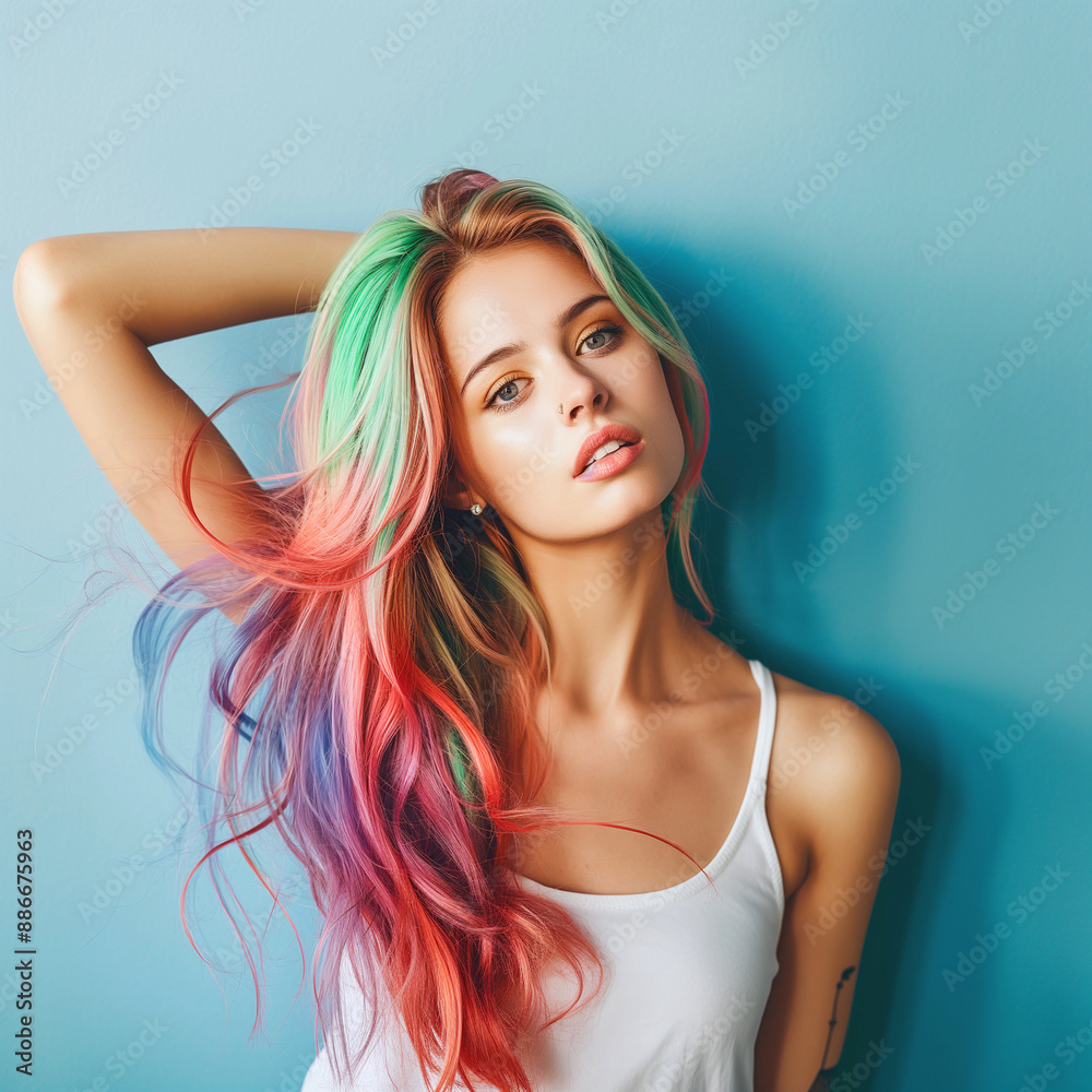 A young woman with colorful hair A young woman with colorful hair
