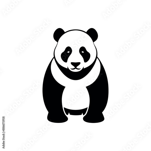 panda bear silhouette Logo design vector template. Panda Icon Illustration black white, Minimal panda logo template animal logo icon adorable panda head logo template