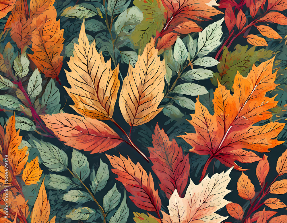seamless pattern with autumn leaves.autumn leaves pattern with various tree leaves in rich fall colors, forming a seamless background. seamless pattern with autumn leaves.autumn leaves pattern with various tree leaves in rich fall colors, forming a seamless background.