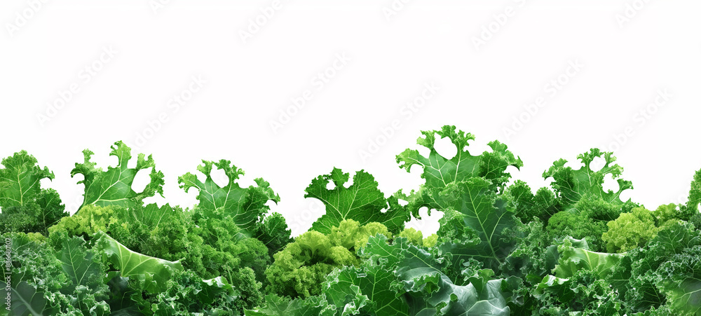 Obraz premium Seamless Horizontal kale isolated on White background - Vegetable boarder Background 